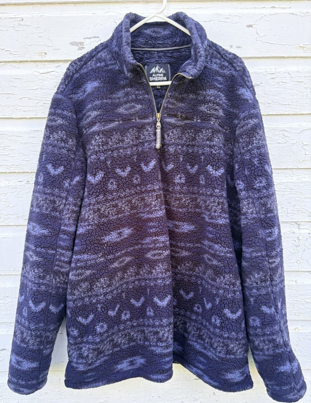 Aztec Alpine Sherpa Pullover Fleece Jacket Blue XL Quarter Zip Western Workwear